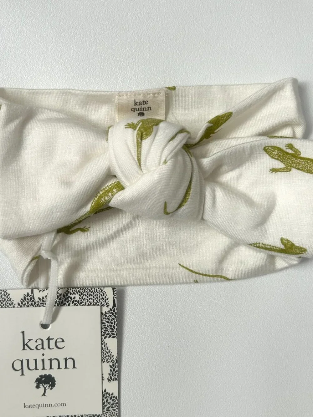 NWT Kate Quinn Bamboo Baby Bow Headband 0-6M Lime Lizard Print